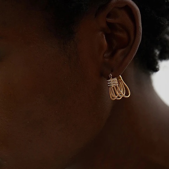 ◾️18K Gold Plated Stylish Unique Cubic Statement Earrings - Picture 7 of 15